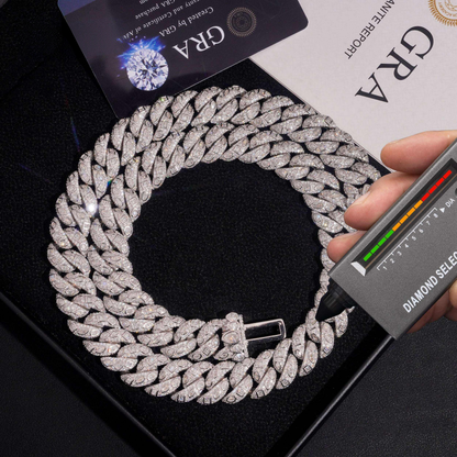 .925 SILVER CUBAN LINK MOISSANITE CHAIN PAVÉ & MULTI CUT IN BEZEL SETTINGS 15MM VTNL0016