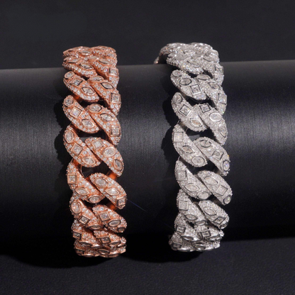 .925 SILVER CUBAN LINK MOISSANITE CHAIN PAVÉ & MULTI CUT IN BEZEL SETTINGS 15MM VTNL0016
