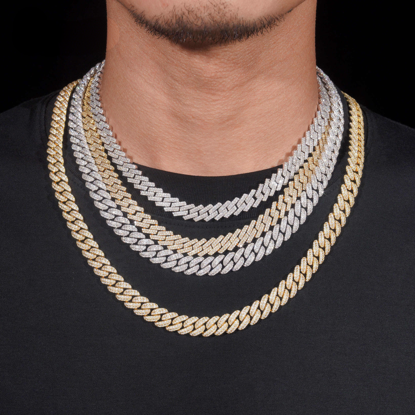 .925 SILVER CUBAN LINK MOISSANITE CHAIN PAVÉ SETTINGS 10MM VTNL0017-S925 (OVAL CUT) VTNL0018-S925 (STRAIGHT CUT)