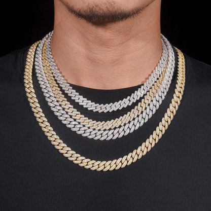 .925 SILVER CUBAN LINK MOISSANITE CHAIN PAVÉ SETTINGS 10MM VTNL0017-S925 (OVAL CUT) VTNL0018-S925 (STRAIGHT CUT)