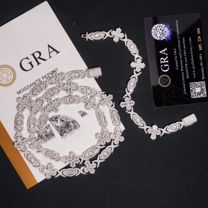 .925 SILVER CROSS & EYE LINK MOISSANITE CUBAN CHAIN PAVÉ & BEZEL SETTINGS 14MM VTNL0019