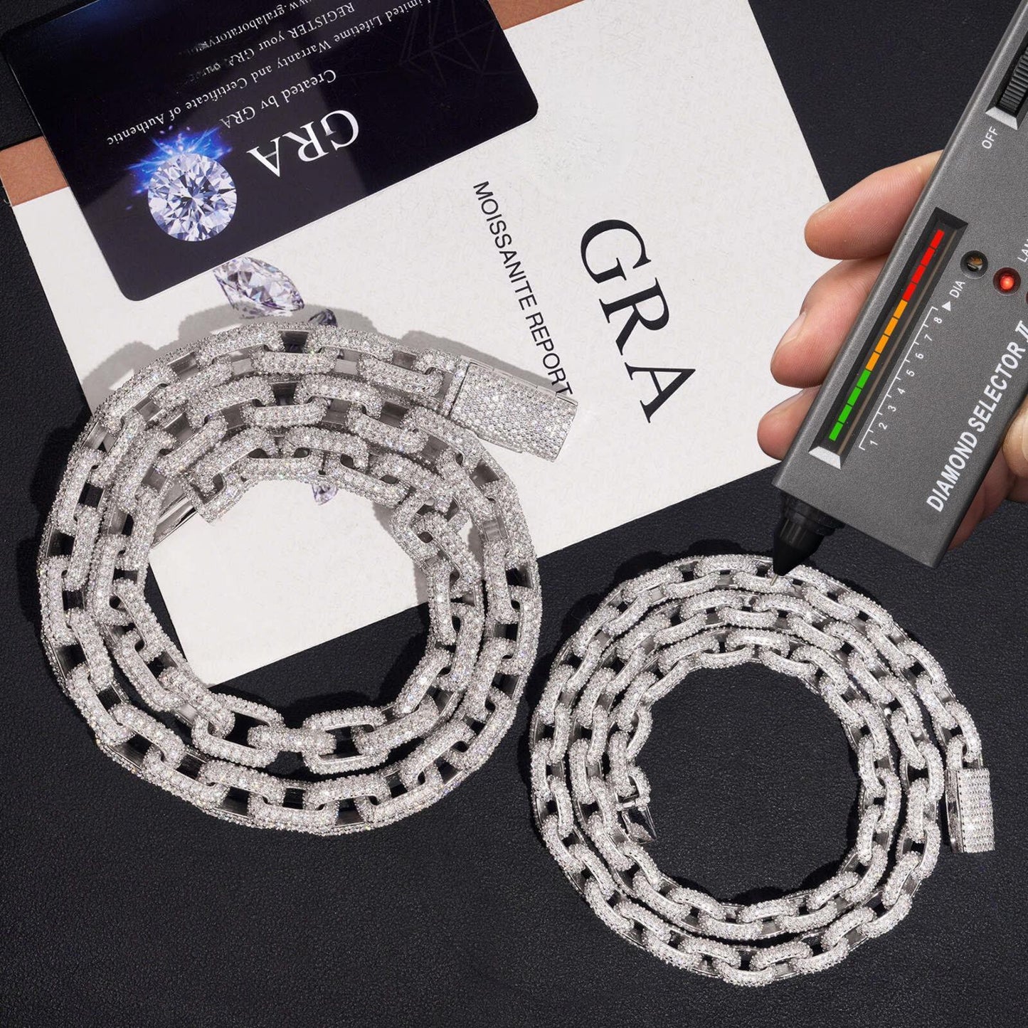 .925 SILVER ROLO LINK MOISSANITE CHAIN PAVÉ SETTINGS 8MM (VTNL2004-S925) & 12MM (VTNL2005-S925)