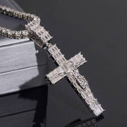 .925 SILVER CRUCIFIX BAGUETTE CUT MOISSANITE PENDANT VTPT0007