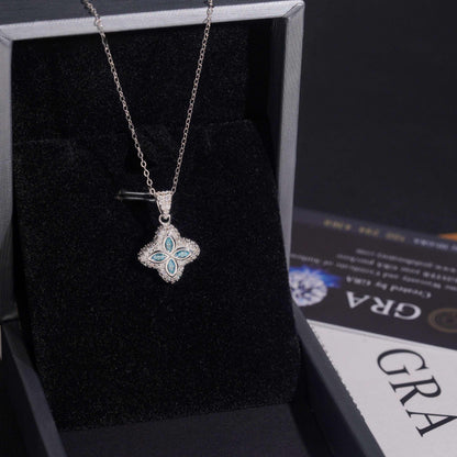 .925 SILVER CLOVER-SHAPED MARQUISE CUT BLUE MOISSANITE PENDANT VTNL3003