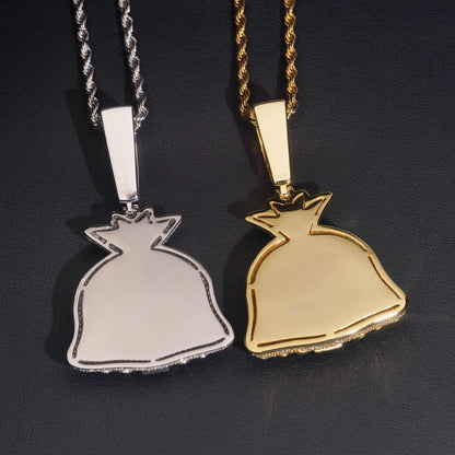 .925 SILVER MONEY BAG ROUND AND BAGUETTE CUT MOISSANITE PENDANT VTPT0008