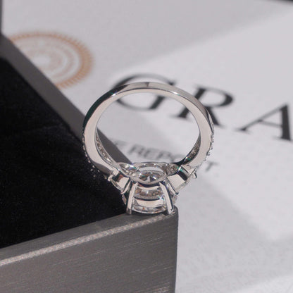 .925 SILVER ROUND BRILLIANT CUT MOISSANITE ENGAGEMENT RING WITH MARQUISE SIDE STONES VTRG1011