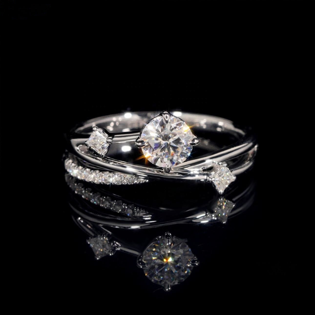 14K GOLD ROUND WITH SIDE PRINCESS CUT MOISSANITE ENGAGEMENT RING VTRG1026