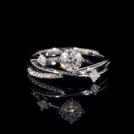 14K GOLD ROUND WITH SIDE PRINCESS CUT MOISSANITE ENGAGEMENT RING VTRG1026