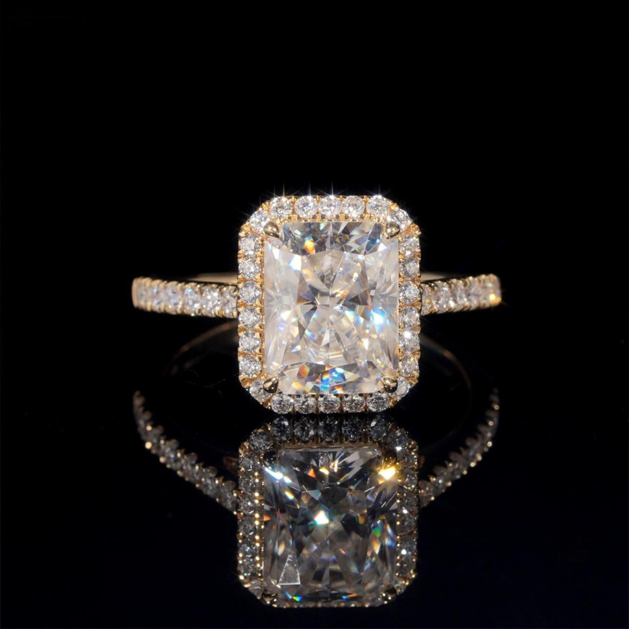 14K GOLD RADIANT CUT HALO MOISSANITE ENGAGEMENT RING VTRG1025