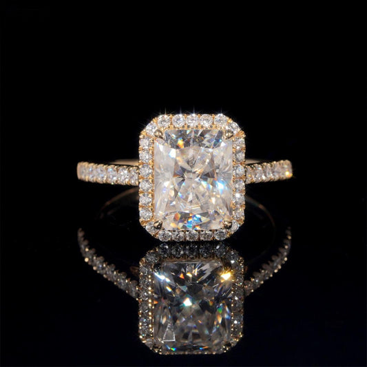 14K GOLD RADIANT CUT HALO MOISSANITE ENGAGEMENT RING VTRG1025