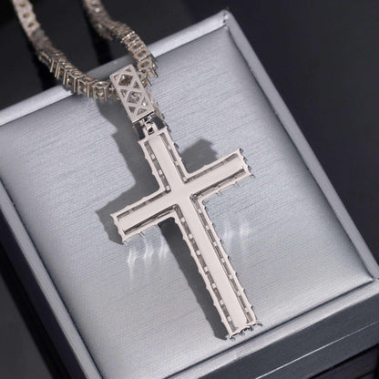 .925 SILVER CRUCIFIX BAGUETTE CUT MOISSANITE PENDANT VTPT0007