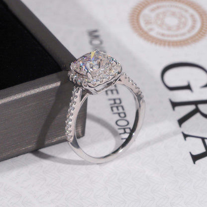 .925 SILVER HALO CUSHION CUT MOISSANITE ENGAGEMENT RING VTRG1016