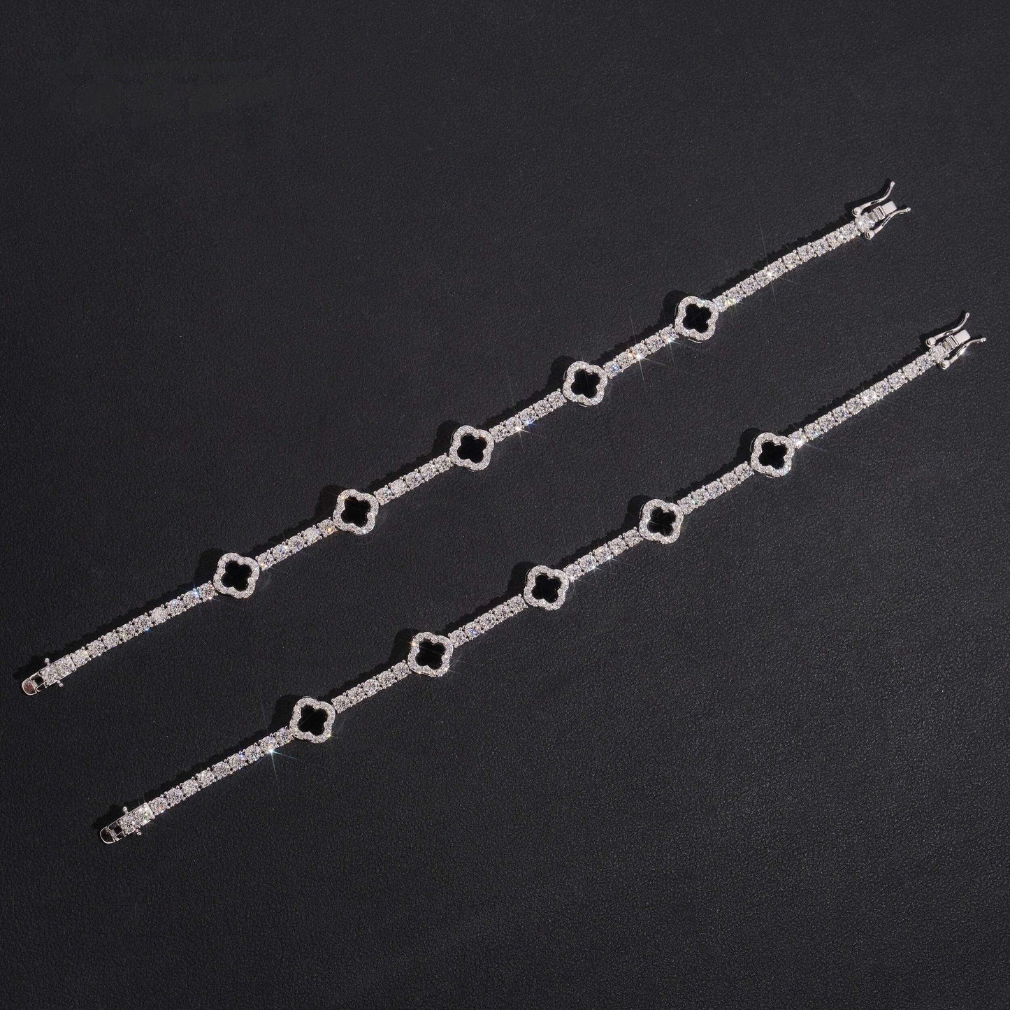 .925 SILVER TENNIS FOUR-LEAF CLOVER MOISSANITE BRACELET 3MM VTBL5002