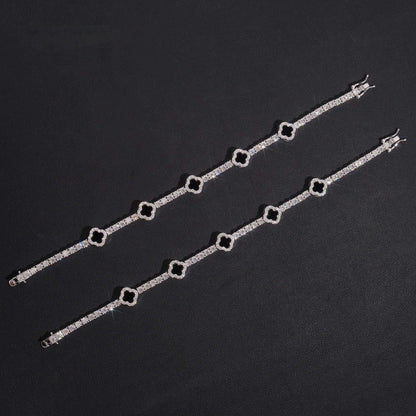 .925 SILVER TENNIS FOUR-LEAF CLOVER MOISSANITE BRACELET 3MM VTBL5002