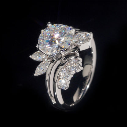 14K GOLD ROUND AND MARQUISE CUT MOISSANITE FLOWER INSPIRED ENGAGEMENT RING VTRG1007