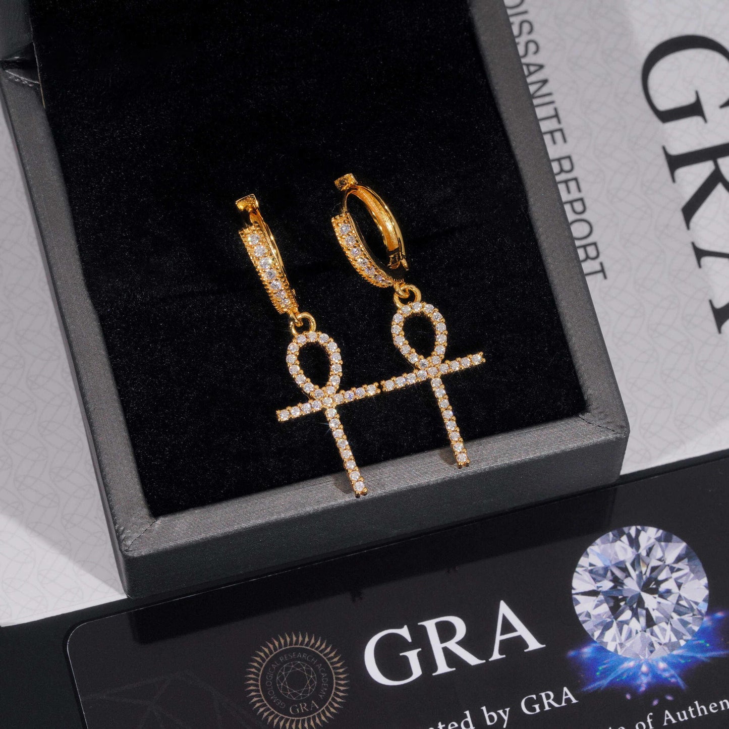 .925 SILVER ANKH CHARMS MOISSANITE HOOP EARRING VTER1006
