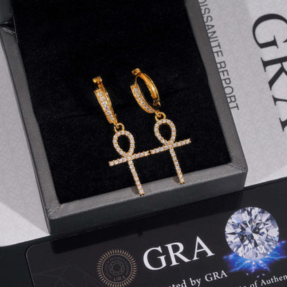 .925 SILVER ANKH CHARMS MOISSANITE HOOP EARRING VTER1006