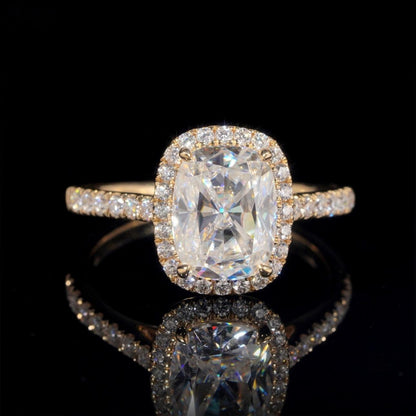 14K GOLD CUSHION CUT HALO MOISSANITE ENGAGEMENT RING VTRG1022