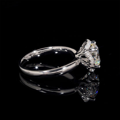 14K GOLD ROUND CUT HALO FLORAL MOISSANITE ENGAGEMENT RING VTRG1027