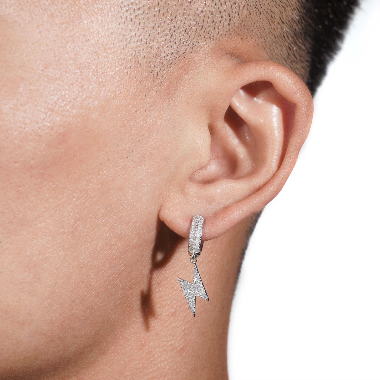 .925 SILVER LIGHTNING BOLT MOISSANITE HOOP EARRING VTER1007