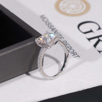 .925 SILVER PRINCESS CUT MOISSANITE ENGAGEMENT RING WITH PAVE BAND VTRG1015