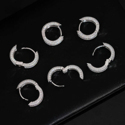 .925 SILVER 2 ROW PAVE ROUND CUT MOISSANITE HOOP EARRING VTER1001
