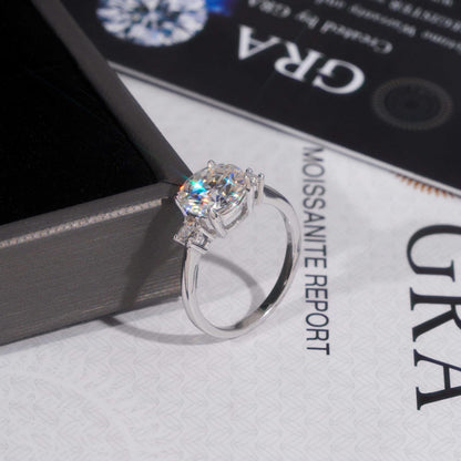 .925 SILVER ROUND BRILLIANT CUT MOISSANITE ENGAGEMENT RING WITH SIDE STONES VTRG1014
