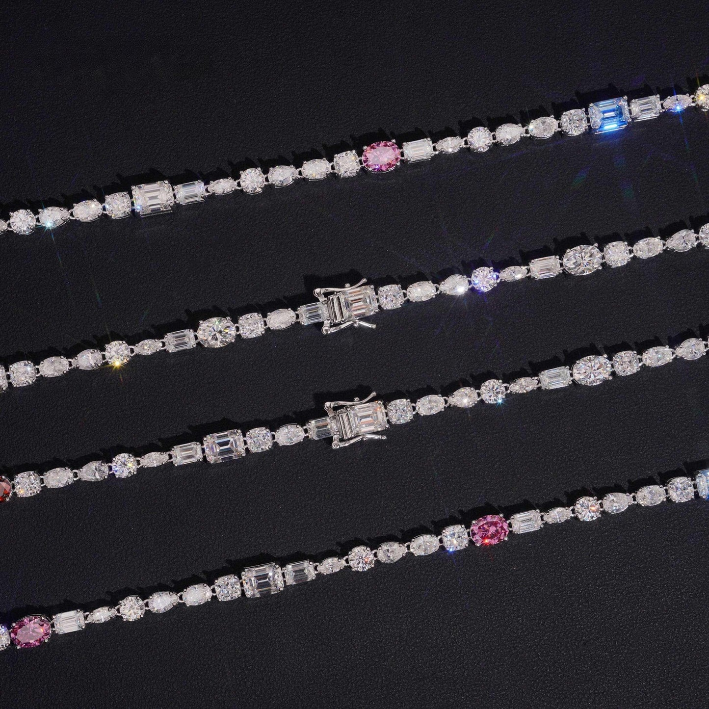 .925 SILVER MIXED CUT AND COLOR MOISSANITE TENNIS CHAIN VTNL1005
