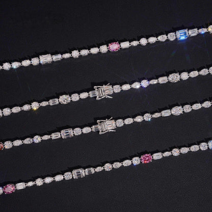 .925 SILVER MIXED CUT AND COLOR MOISSANITE TENNIS CHAIN VTNL1005