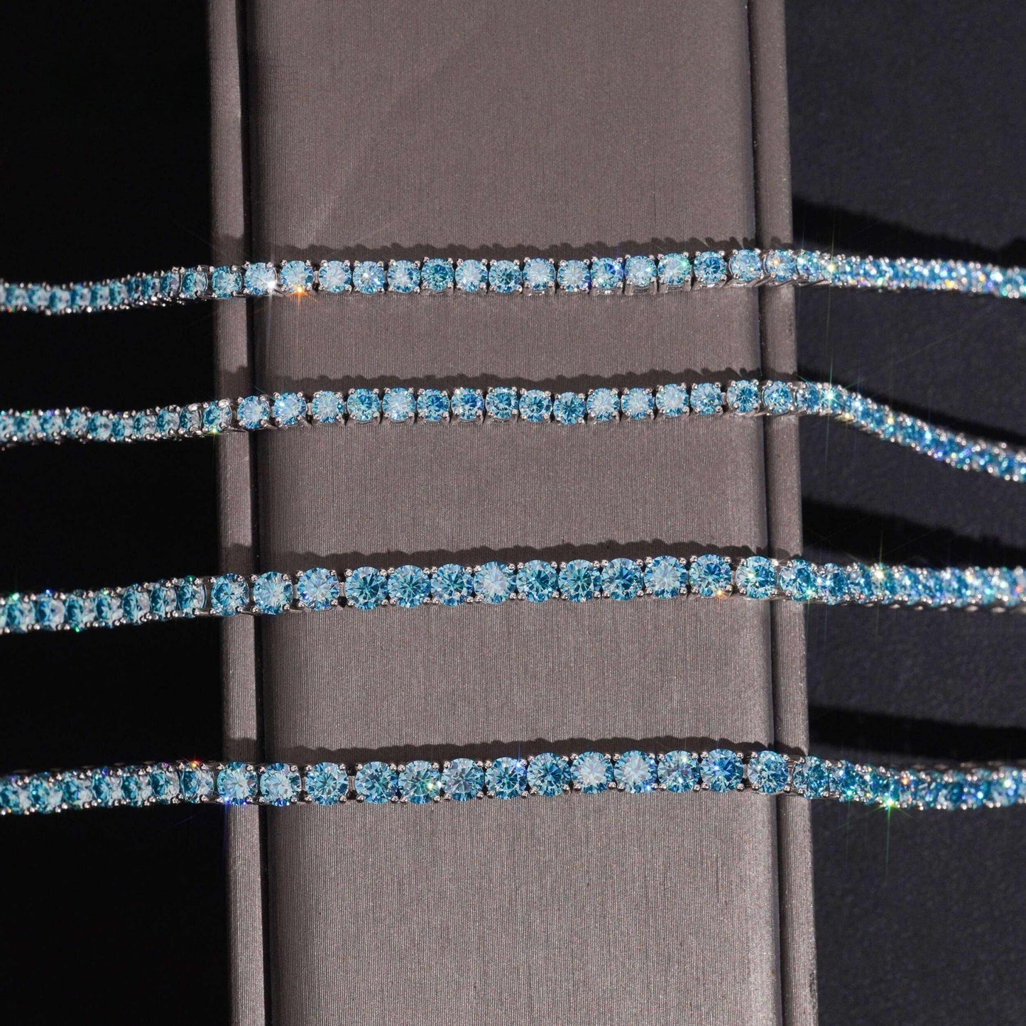 .925 SILVER BLUE ROUND CUT MOISSANITE TENNIS  BRACELET 3MM-4MM VTBL5005