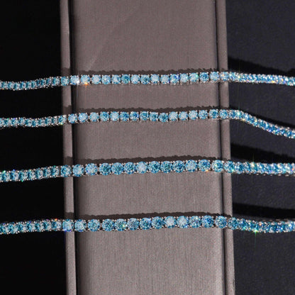 .925 SILVER BLUE ROUND CUT MOISSANITE TENNIS  BRACELET 3MM-4MM VTBL5005