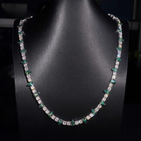 .925 SILVER ROUND PEAR CUT MOISSANITE TENNIS CHAIN 5MM VTNL1002