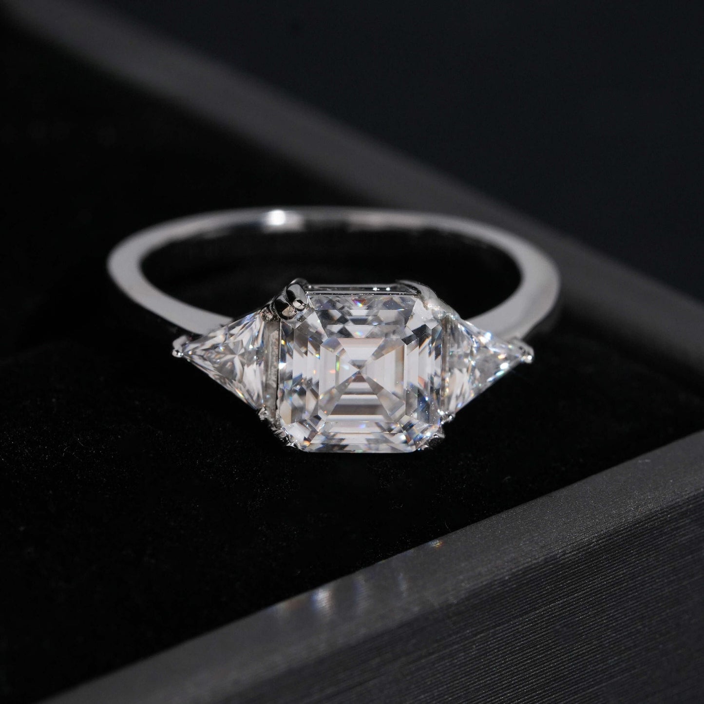.925 SILVER ASSCHER TRILLION CUT MOISSANITE ENGAGEMENT RING VTRG1001