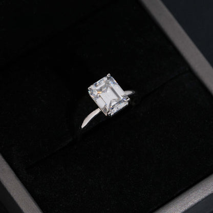 .925 SILVER EMERALD CUT MOISSANITE ENGAGEMENT RING VTRG1004