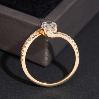 14K GOLD OVAL CUT LAB GROWN DIAMOND WITH SEMI PAVE SWIRL BAND ENGAGEMENT RING VTRG1030