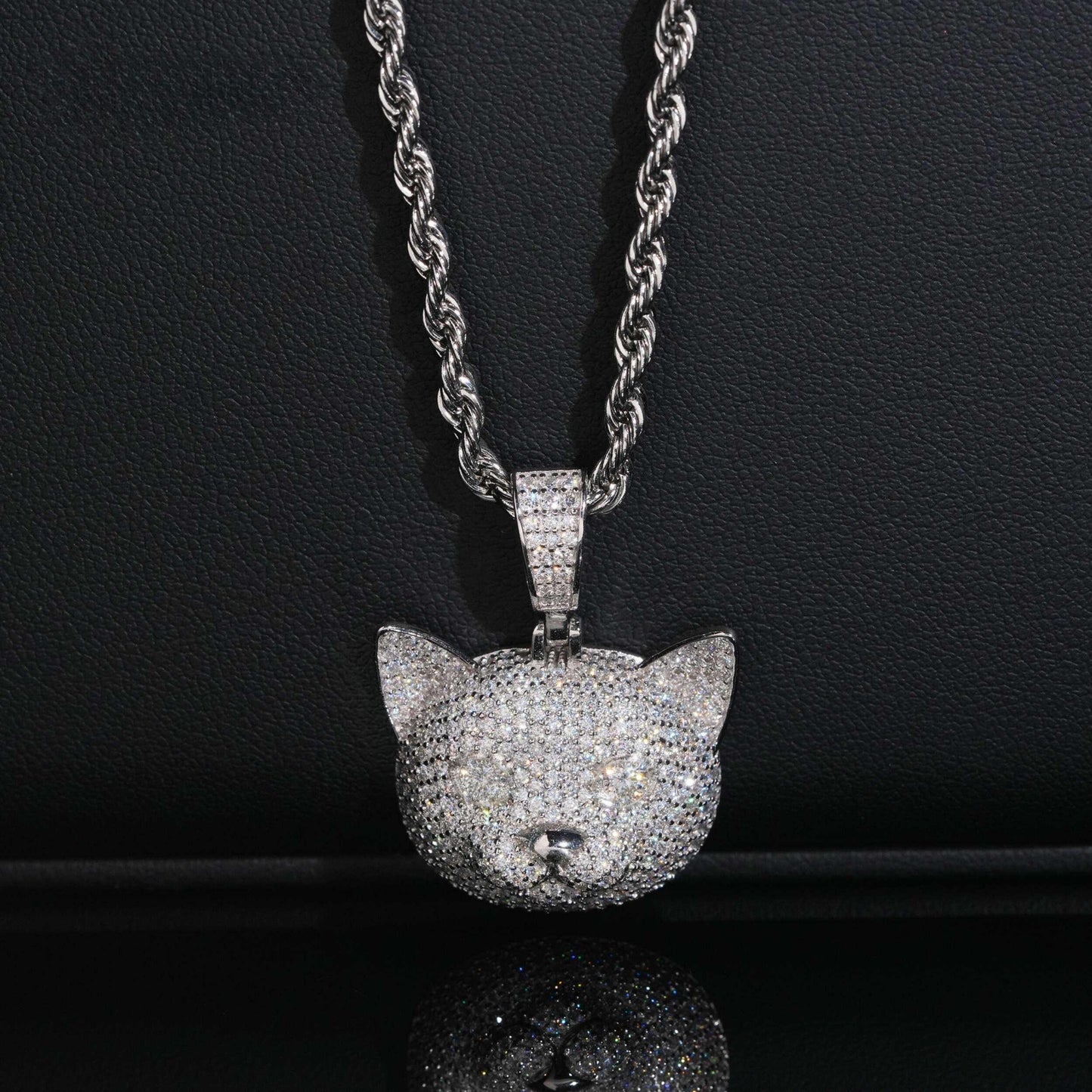 .925 SILVER CAT HEAD MOISSANITE PENDANT VTPT0004