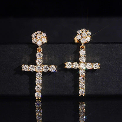 .925 SILVER CROSS CHARM MOISSANITE STUD EARRING VTER1011