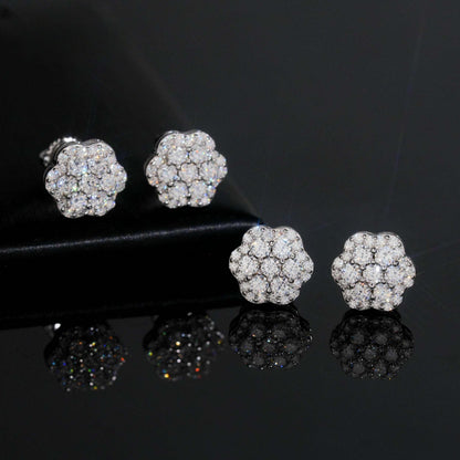 .925 SILVER FLORAL ROUND CUT MOISSANITE STUD EARRING VTER1002