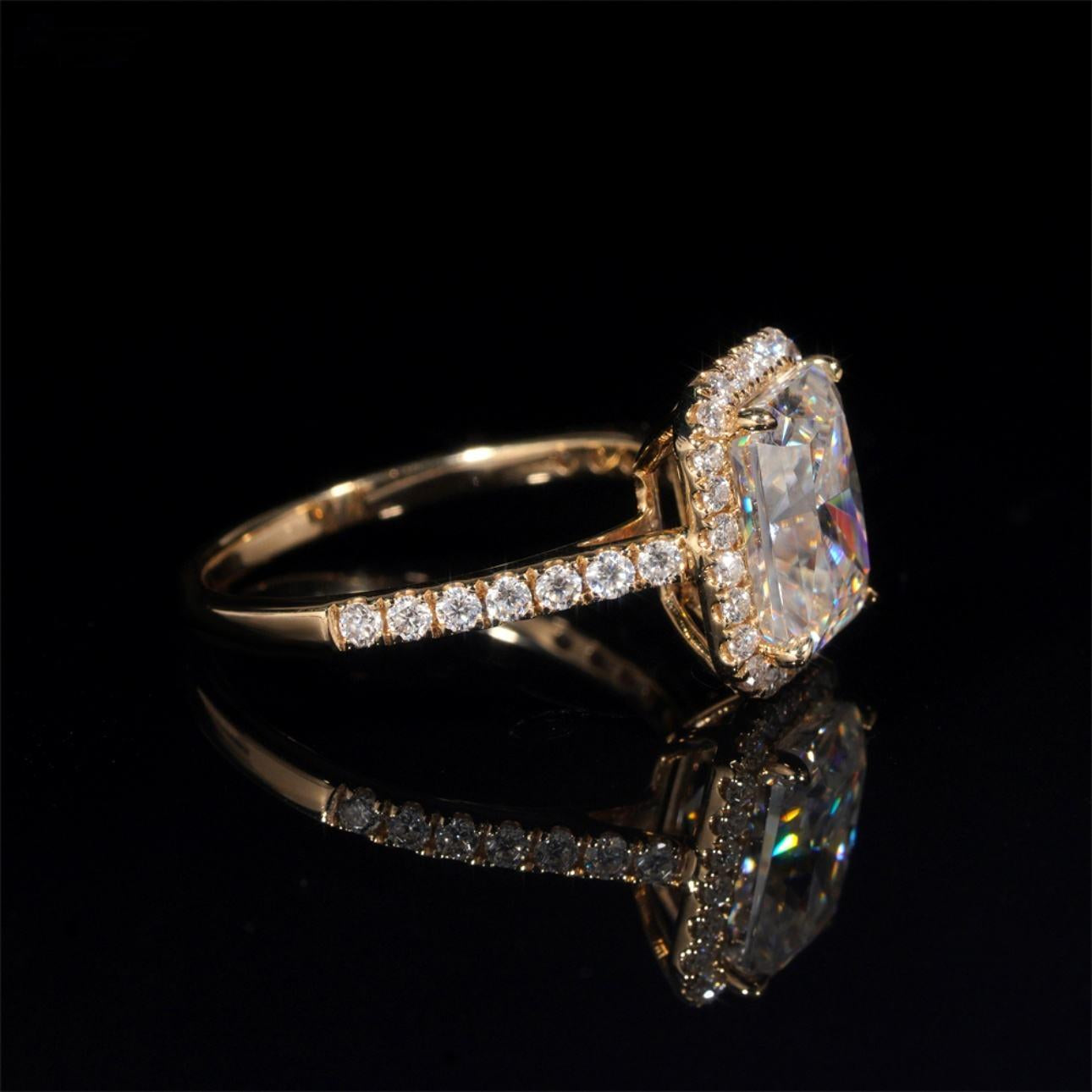 14K GOLD RADIANT CUT HALO MOISSANITE ENGAGEMENT RING VTRG1025