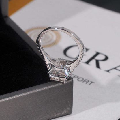 .925 SILVER HALO EMERALD CUT MOISSANITE ENGAGEMENT RING VTRG1013