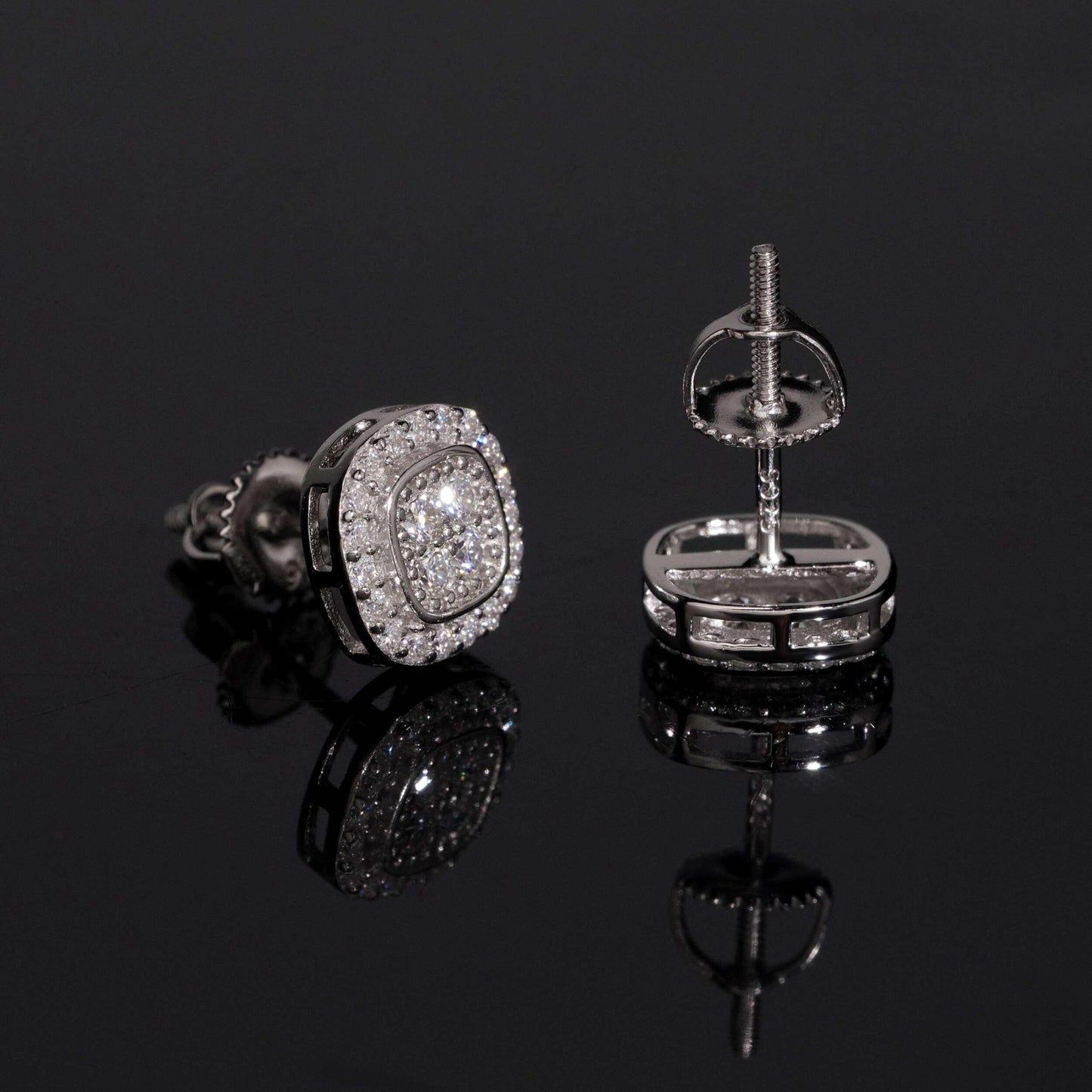 .925 SILVER CUSHION SHAPE ROUND CUT MOISSANITE STUD EARRING VTER1004
