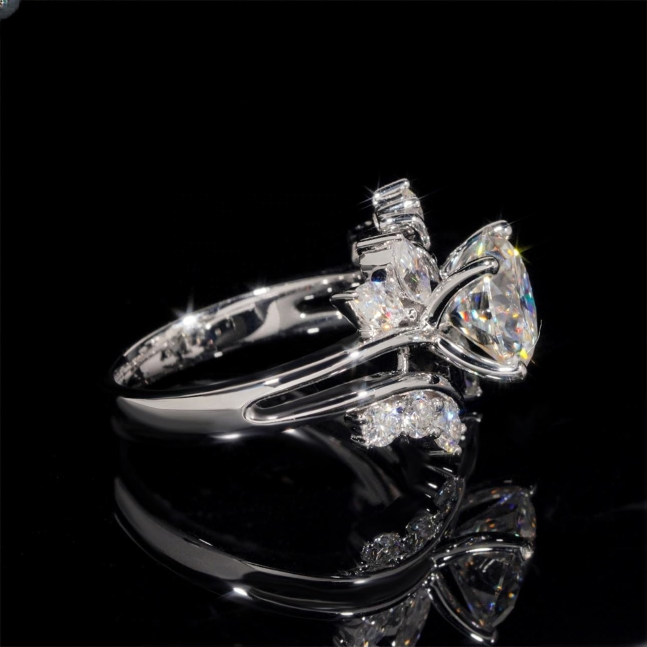 14K GOLD ROUND AND MARQUISE CUT MOISSANITE FLOWER INSPIRED ENGAGEMENT RING VTRG1007