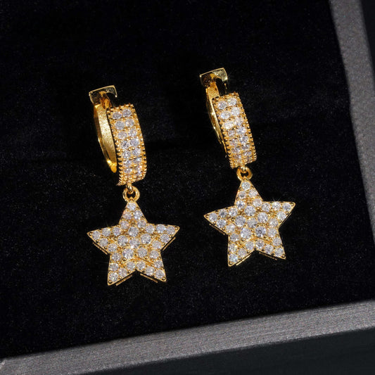 .925 SILVER STAR SHAPED MOISSANITE HOOP EARRING VTER1009