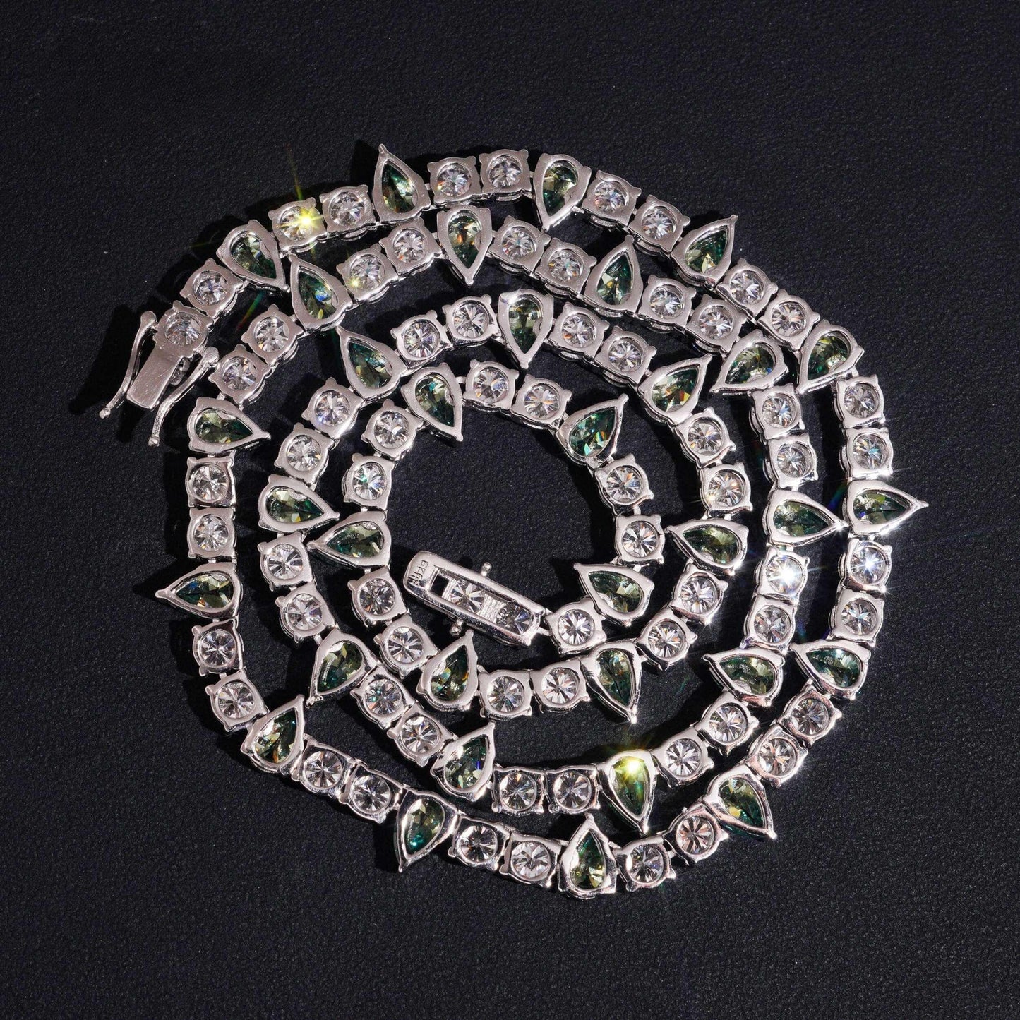 .925 SILVER ROUND PEAR CUT MOISSANITE TENNIS CHAIN 5MM VTNL1002
