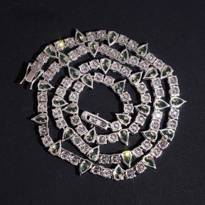 .925 SILVER ROUND PEAR CUT MOISSANITE TENNIS CHAIN 5MM VTNL1002