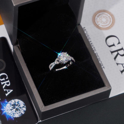 .925 SILVER ROUND BRILLIANT CUT MOISSANITE ENGAGEMENT RING WITH MARQUISE SIDE STONES VTRG1011
