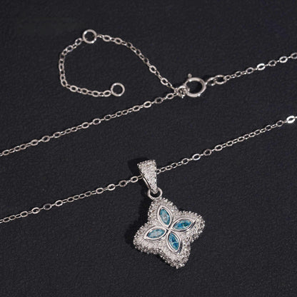 .925 SILVER CLOVER-SHAPED MARQUISE CUT BLUE MOISSANITE PENDANT VTNL3003