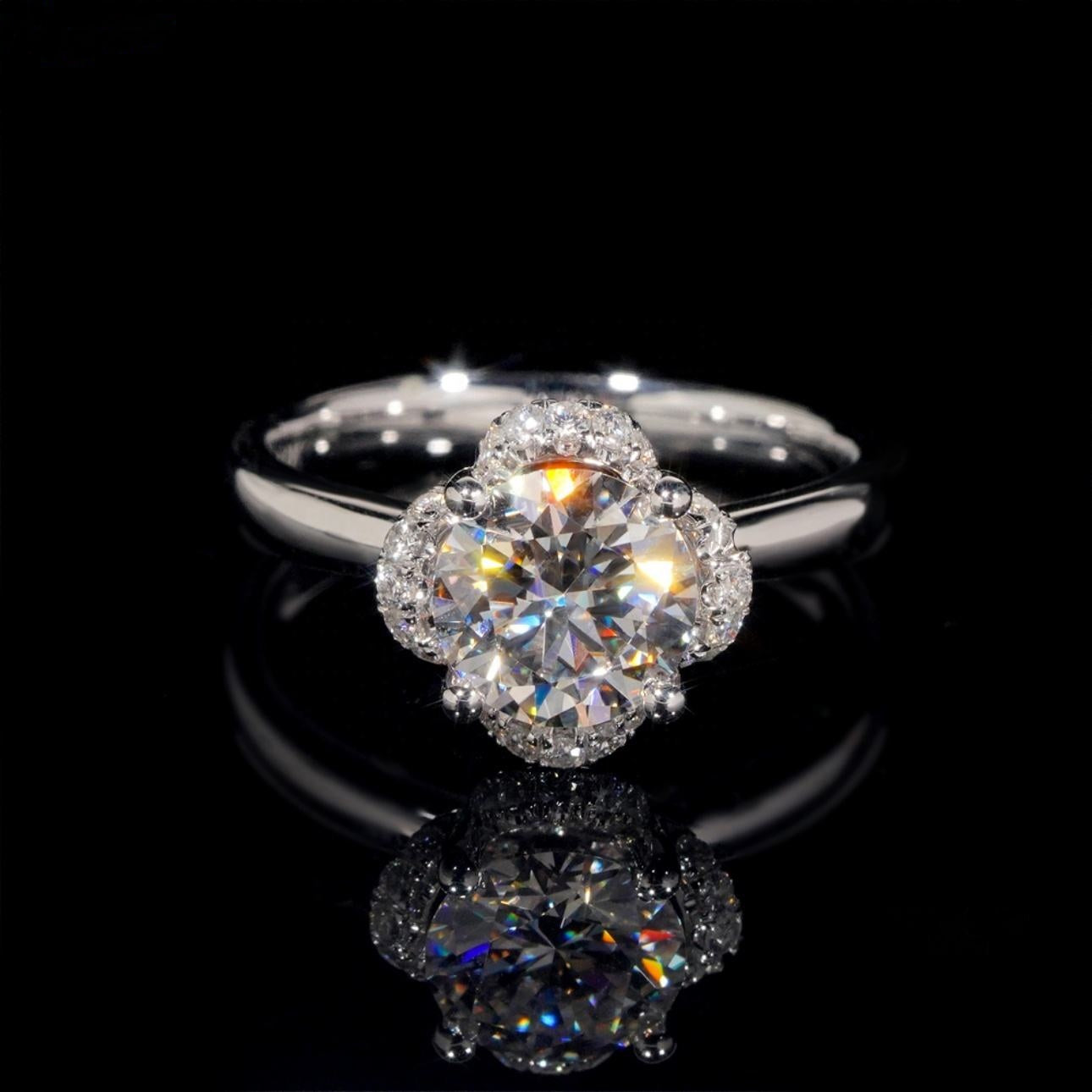 14K GOLD ROUND CUT HALO FLORAL MOISSANITE ENGAGEMENT RING VTRG1027