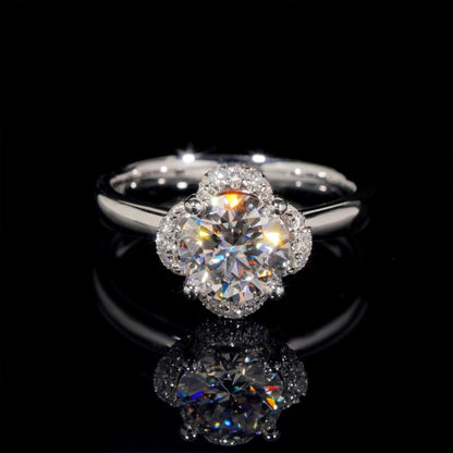 14K GOLD ROUND CUT HALO FLORAL MOISSANITE ENGAGEMENT RING VTRG1027