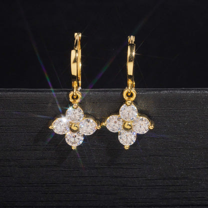 .925 SILVER RD CUT FOUR-PETAL DESIGN MOISSANITE  DROP EARRING VTER3002